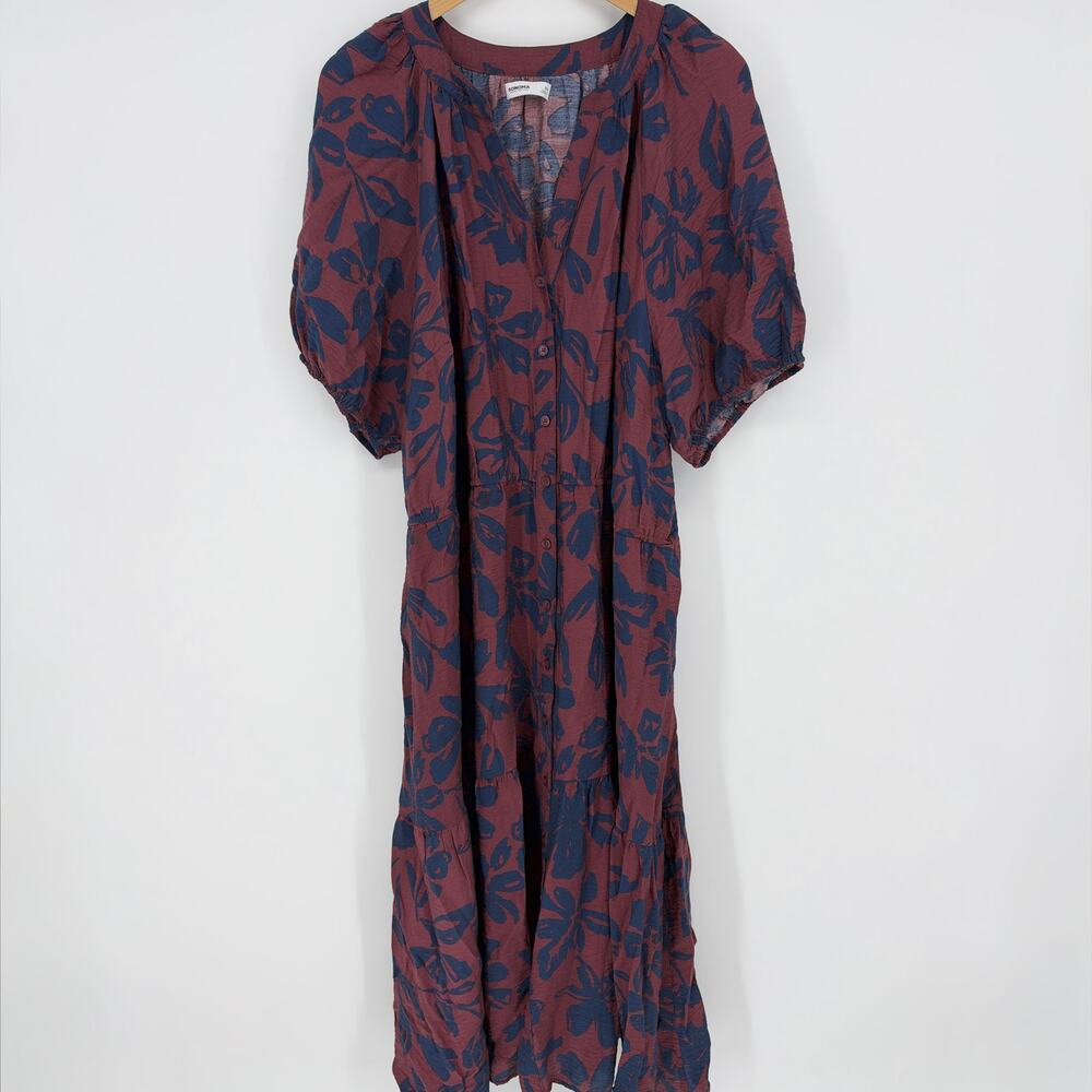 Sonona Womens Blue Botanical Print Dress V Neck Size 3X Preowned